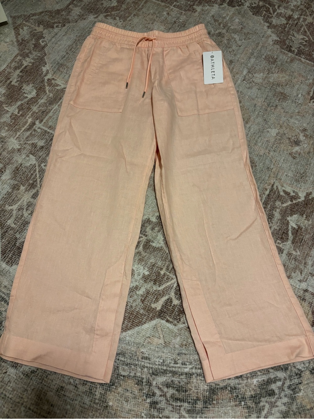 Athleta Women’s light pink Drawstring wide leg, Linen Pants